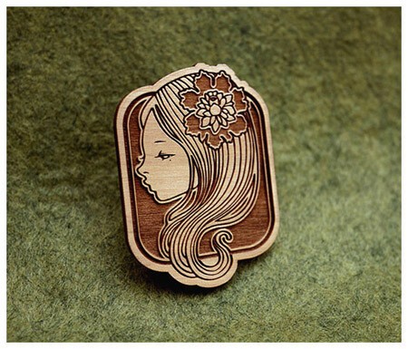 audrey kawasaki, wooden brooches